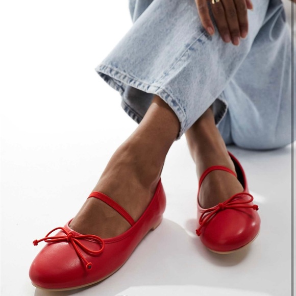 Public Desire red ballet flats with bow detail, size 10 - Picture 2 of 6